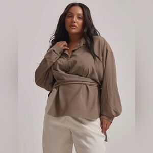 MUSERA Plus Size Long Sleeve Tie Side Shirt